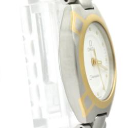 Pre Owned Omega White 18K Yellow Gold And Stainless Steel Seamaster Polaris 796.1022 Women's Wristwatch 21 MM