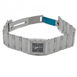 Pre Owned Omega Black Square Diamond Quadra Constellation Steel Women'S Watch 24MM 