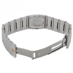 Pre Owned Omega Black Square Diamond Quadra Constellation Steel Women'S Watch 24MM 