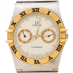 Omega Cream 18K Yellow Gold Stainless Steel Constellation 396.1070 Unisex Wristwatch 33 mm
