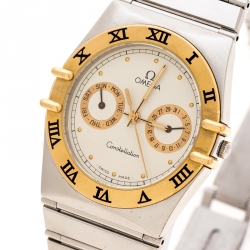 Omega Cream 18K Yellow Gold Stainless Steel Constellation 396.1070 Unisex Wristwatch 33 mm