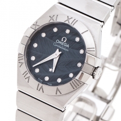 Omega Blue Grey Stainless Steel Diamonds Constellation 123.10.27.60.53.001 Women's Wristwatch 27 mm