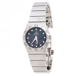 Omega Blue Grey Stainless Steel Diamonds Constellation 123.10.27.60.53.001 Women's Wristwatch 27 mm