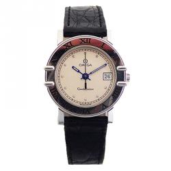 Pre Owned Omega Gold Stainless Steel and Leather Constellation Quartz Women's Wristwatch 27MM