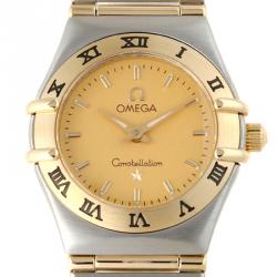 Pre Owned Omega Champagne 18K Yellow Gold and Stainless Steel Constellation Mini 1262.10 Women's Wristwatch 24MM