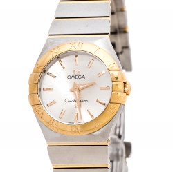 Omega Silver 18K Yellow Gold Stainless Steel Constellation 123.20.27.60.02.002 Women's Wristwatch 27 mm