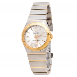 Omega Silver 18K Yellow Gold Stainless Steel Constellation 123.20.27.60.02.002 Women's Wristwatch 27 mm