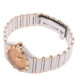 Pre Owned Omega Champagne 18K Yellow Gold And Stainless Steel Constellation 1372.10 Women's Wristwatch 23 MM