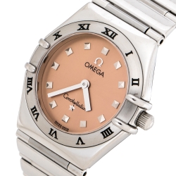Pre Owned Omega Salmon Stainless Steel My Choice Constellation 795.1241 Women's Wristwatch 24 MM