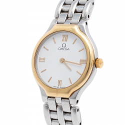 Pre Owned Omega White Two-Tone Stainless Steel DeVille 7950901 Women's Wristwatch 23 mm