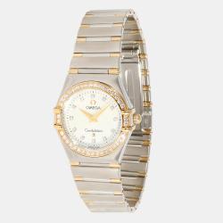 Pre Owned Omega White Diamonds 18K Yellow Gold And Stainless Steel Constellation Women's Wristwatch 25 mm