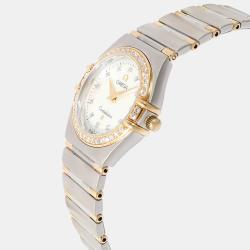 Pre Owned Omega White Diamonds 18K Yellow Gold And Stainless Steel Constellation Women's Wristwatch 25 mm