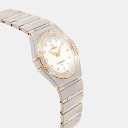 Pre Owned Omega White Diamonds 18K Yellow Gold And Stainless Steel Constellation Women's Wristwatch 25 mm