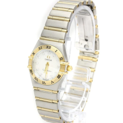 Pre Owned Omega MOP Diamonds 18k Yellow Gold And Stainless Steel Constellation 1262.75 Women's Wristwatch 22 mm