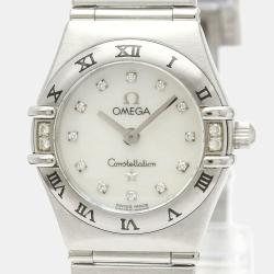 Pre Owned Omega MOP Diamonds Stainless Steel Constellation 1566.76 Quartz Women's Wristwatch 22 mm