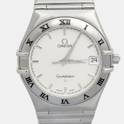 Pre Owned Omega Silver Stainless Steel Constellation 396.1201 Women's Wristwatch 33 mm