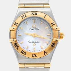 Pre Owned Omega Mother Of Pearl 18K Yellow Gold Stainless Steel Constellation '95 1262.70.00 Women's Wristwatch 22.50 mm