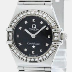 Omega Black Stainless Steel Constellation Quartz Women's Wristwatch 22 mm