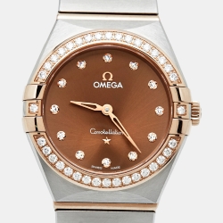 Pre Owned Omega Brown 18K Sedna Gold Stainless Steel Diamond Constellation 131.20.28.60.63.001 Women's Wristwatch 28 mm