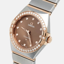 Pre Owned Omega Brown 18K Sedna Gold Stainless Steel Diamond Constellation 131.20.28.60.63.001 Women's Wristwatch 28 mm