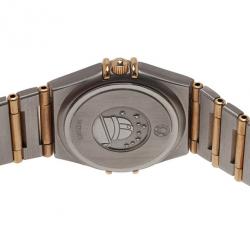 Pre Owned Omega White 18K Yellow Gold & Stainless Steel Constellation Women's Wristwatch 30MM