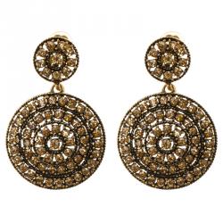 Pre Owned Oscar de la Renta Brown Crystal Clip Earrings