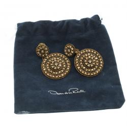 Pre Owned Oscar de la Renta Brown Crystal Clip Earrings