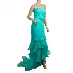 Pre Owned Oscar de la Renta Sweetheart Bodice Ruffled Hem Long Gown L