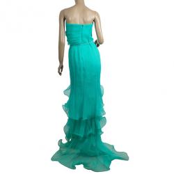 Pre Owned Oscar de la Renta Sweetheart Bodice Ruffled Hem Long Gown L