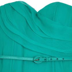 Pre Owned Oscar de la Renta Sweetheart Bodice Ruffled Hem Long Gown L