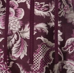 Pre Owned Oscar de la Renta Burgundy Floral Jacquard Skirt Suit M