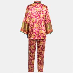 Pre Owned Oscar de la Renta Pink Regal Tapestry Print Satin Pajama Set S