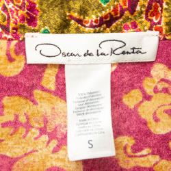 Pre Owned Oscar de la Renta Pink Regal Tapestry Print Satin Pajama Set S