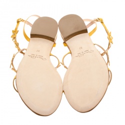 Pre Owned Oscar de la Renta Yellow Floral Jenisa Ankle Strap Flat Sandals Size 37