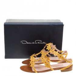 Pre Owned Oscar de la Renta Yellow Floral Jenisa Ankle Strap Flat Sandals Size 37