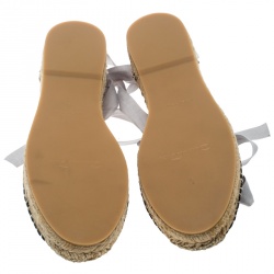 Pre Owned Oscar de la Renta Metallic Anthracite Laser Cut Leather Adriana Espadrille Flat Sandals Size 40