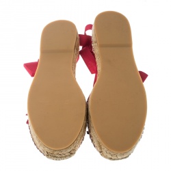 Pre Owned Oscar de la Renta Burgundy Satin Adriana Embellished Flat Espadrilles Size 40