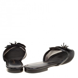 Pre Owned Oscar de la Renta Black Mesh Embellished Flat Slides Size 37