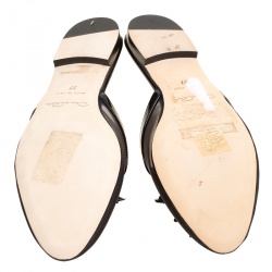 Pre Owned Oscar de la Renta Black Mesh Embellished Flat Slides Size 37