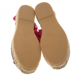 Pre Owned Oscar de la Renta Burgundy Satin Adriana Embellished Flat Espadrilles Size 39