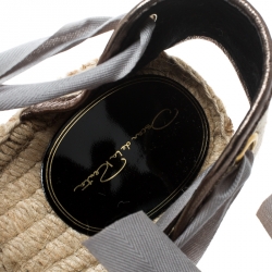 Pre Owned Oscar de la Renta Metallic Anthracite Laser Cut Leather Adriana Espadrille Flat Sandals Size 39