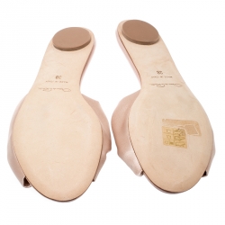 Pre Owned Oscar de la Renta Pink Satin Mia Crystal Embellished Flat Slides Size 38