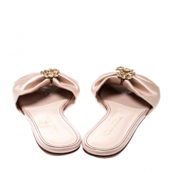 Pre Owned Oscar de la Renta Pink Satin Mia Crystal Embellished Flat Slides Size 38