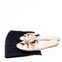 Pre Owned Oscar de la Renta Pink Satin Mia Crystal Embellished Flat Slides Size 38