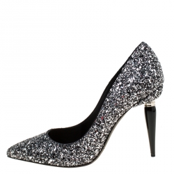 Pre Owned  حذاء كعب عالي اوسكار دي لا رينتا مارياكارلا بمقدمة مفتوحة غليتر فضي مقاس 38.5