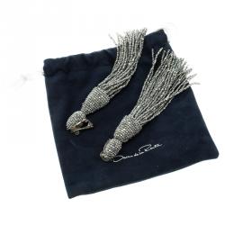 Pre Owned أقراط أوسكار دي لارينتا خرز رصاصي طويلة بكلبس