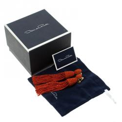 Pre Owned أقراط أوسكار دي لارينتا شراشيب خرز برتقالية بكلبس