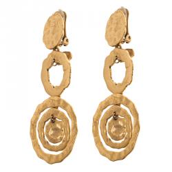 Pre Owned أقراط أوسكار دي لارينتا حلقات مسطحة ذهبية اللون طويلة