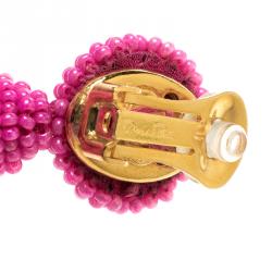 Pre Owned أقراط اوسكار دي لا رينتا كليب اون شراشيب خرز وردي