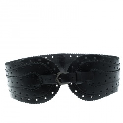 Pre Owned Oscar de la Renta Black Leather Waist Belt 80cm